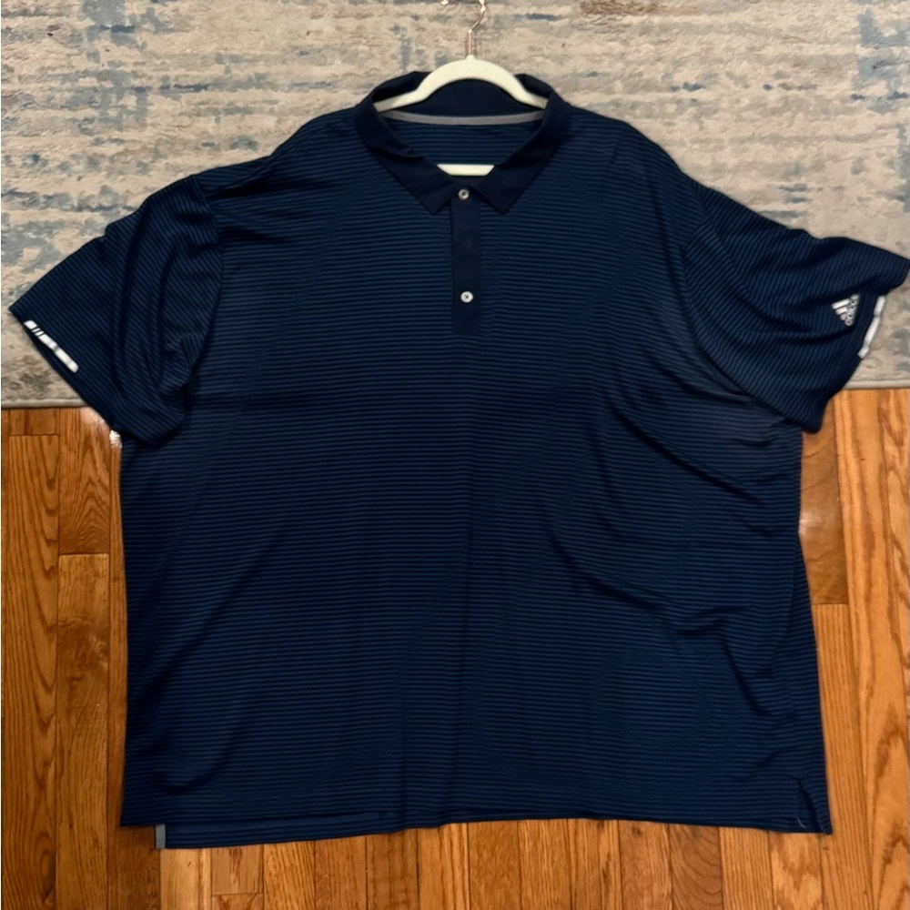 Adidas 5XL Navy Striped HeatRDY Performance Golf Polo Big and Tall